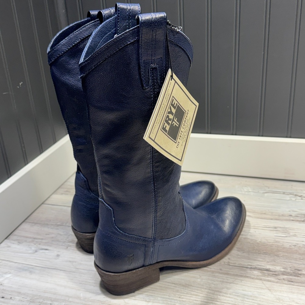 Frye Carson Tab Tall Boots Women's Size 7.5B Blue Leather Riding Boots Mexico - Picture 4 of 10